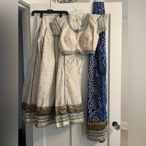 Ivory, blue and gold lehenga
